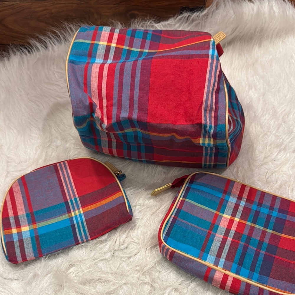Y2K Ralph Lauren Colorful Plaid Travel Bag 3 Piece Set pre-owned. - Picture 5 of 11